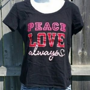 Peace Love Top in Black, White and Bright Barbie Pink